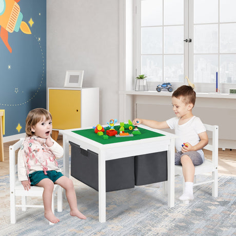 Juego de mesa de actividades 2 en 1 para niños y 2 sillas con mesa de bloques de construcción con almacenamiento