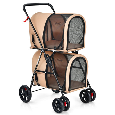 Cochecito doble 4 en 1 para mascotas con transportín desmontable y carruaje de viaje