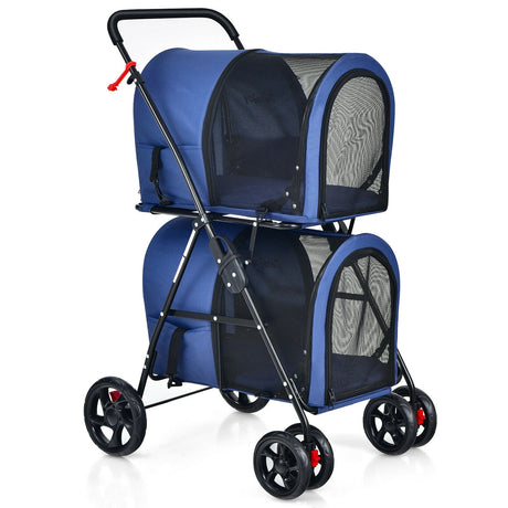 Cochecito doble 4 en 1 para mascotas con transportín desmontable y carruaje de viaje