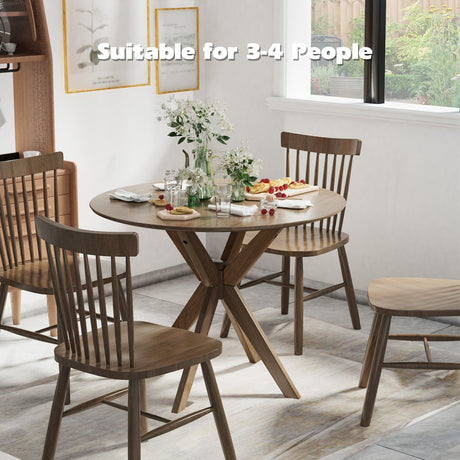 Mesa de comedor redonda de madera de 36 pulgadas con base de pedestal entrelazada