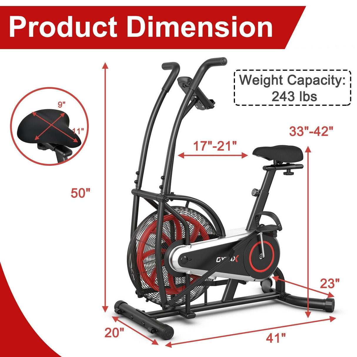 Bicicleta de aire vertical con resistencia ilimitada-Negra