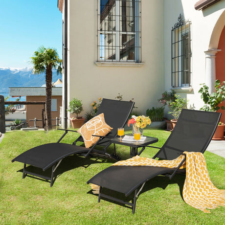 2 Tumbonas plegables y apilables de patio con reposabrazos - Negras
