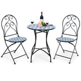 2 Pieces Patio Folding Mosaic Bistro Chairs with Blue Floral Pattern
