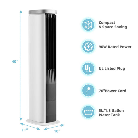 Enfriador de aire evaporativo portátil 3 en 1 con temporizador - Blanco
