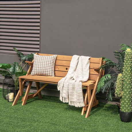 Mesa de picnic de madera transformable 2 en 1 intercambiable con orificio para sombrilla - Marrón oscuro