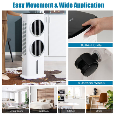 Enfriador de Aire Evaporativo 3 en 1 con Temporizador de 9H y Control Remoto - Blanco