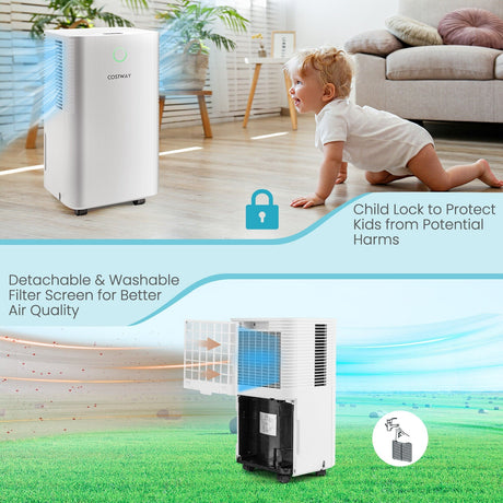 Deshumidificador de 32 pintas y 1750 pies cuadrados con descongelación automática, manguera de drenaje con temporizador de 24 horas - Blanco