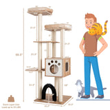 Árbol rascador para gatos de interior con plataforma y postes rascadores - Beige
