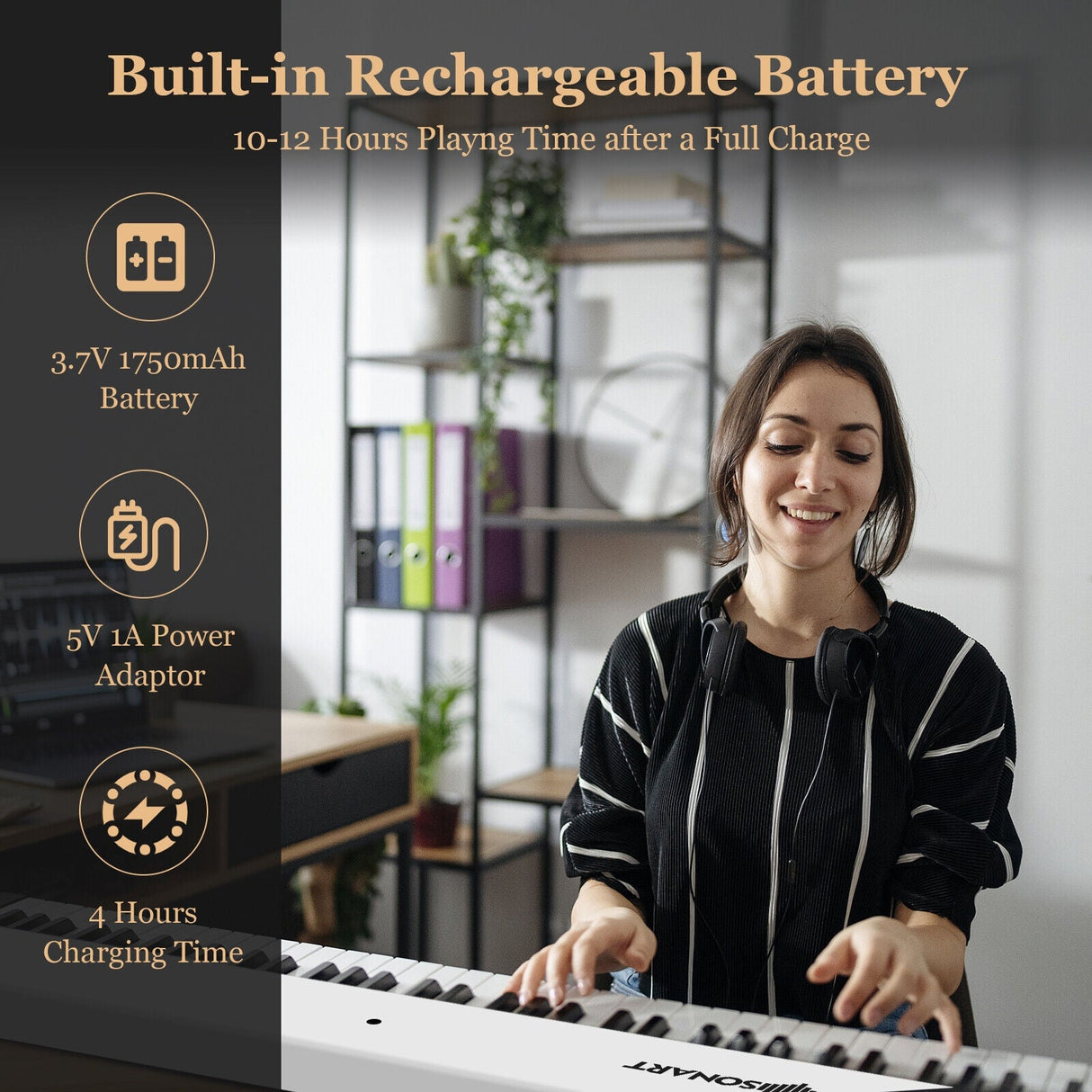 Piano eléctrico plegable de 88 teclas con luces, teclado portátil de tamaño completo MIDI