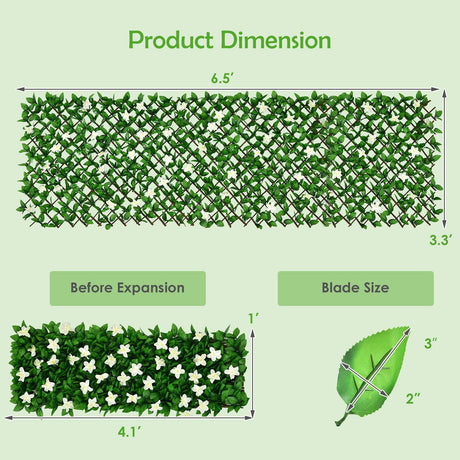 4 Pieces Expandable Faux Ivy Privacy Screen Fence Panel Pack with Flower
