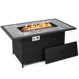 Mesa fogata de propano de mimbre de ratán de 52 pulgadas con cubierta de lluvia y roca de lava - Negra