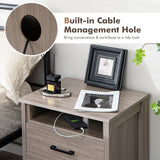Modern Wood Grain Nightstand with Cable Hole and Open Compartment