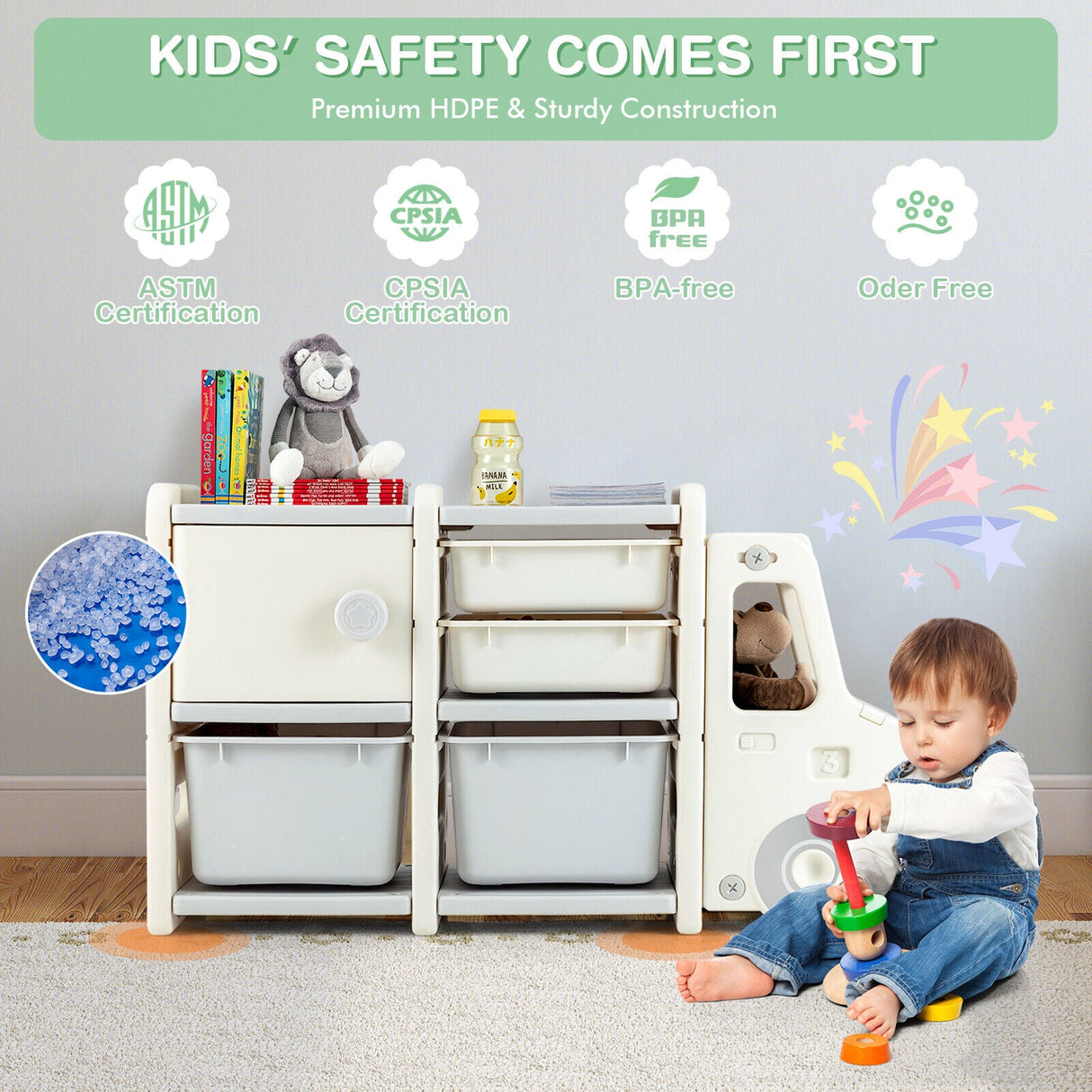 Toddler Truck Storage Organizer with Plastic Bins