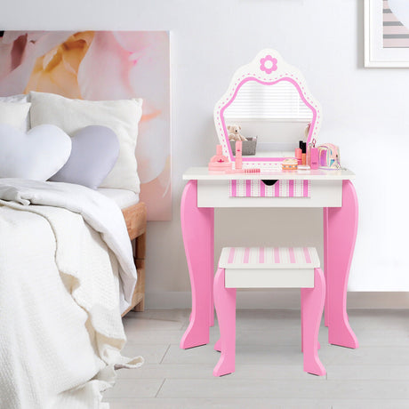 Set de tocador 2 en 1 para niños pequeños con tapa desmontable y bonitos estampados de flores - Blanco