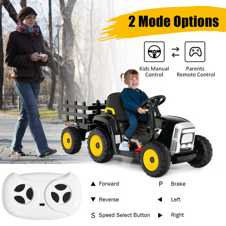 Tractor Montable de 12 V con Cargador de Tierra de 3 Velocidades para Niños de 3+ Años