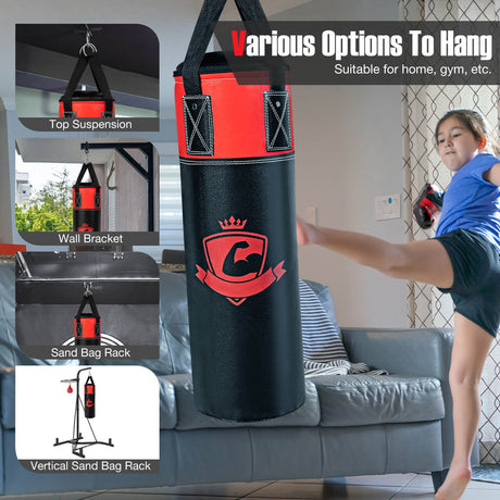 Juego de saco de boxeo colgante para niños de 11 libras con guantes de boxeo - Negro