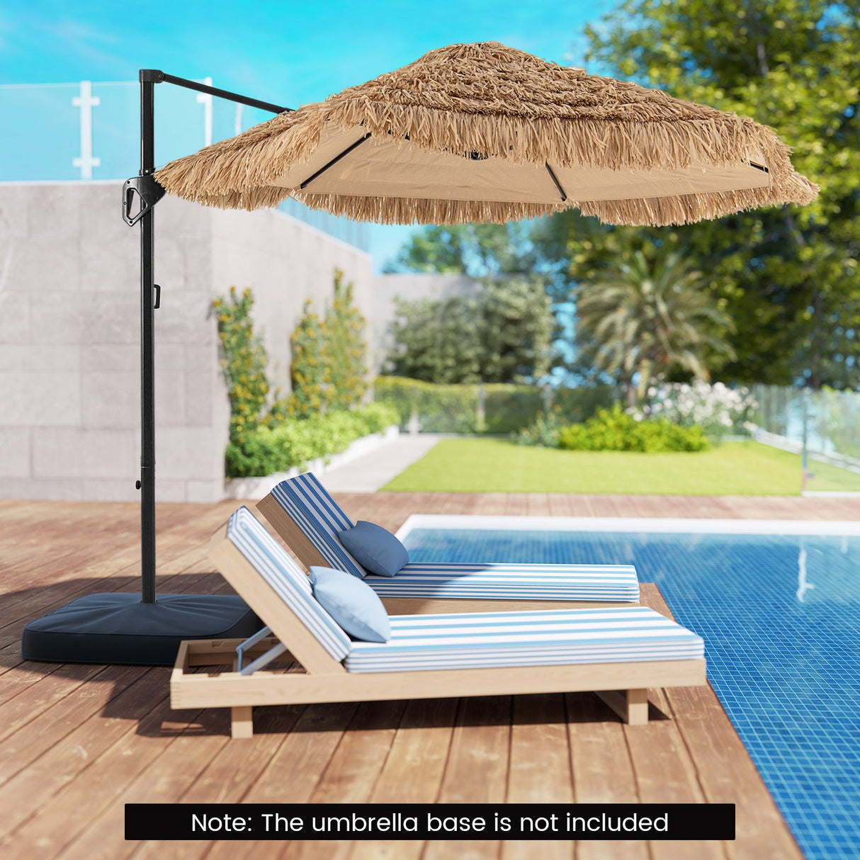 Sombrilla de patio Tiki Cantilever de 9.5 FT Estilo Hawaiano Sombrilla colgante descentrada - Natural