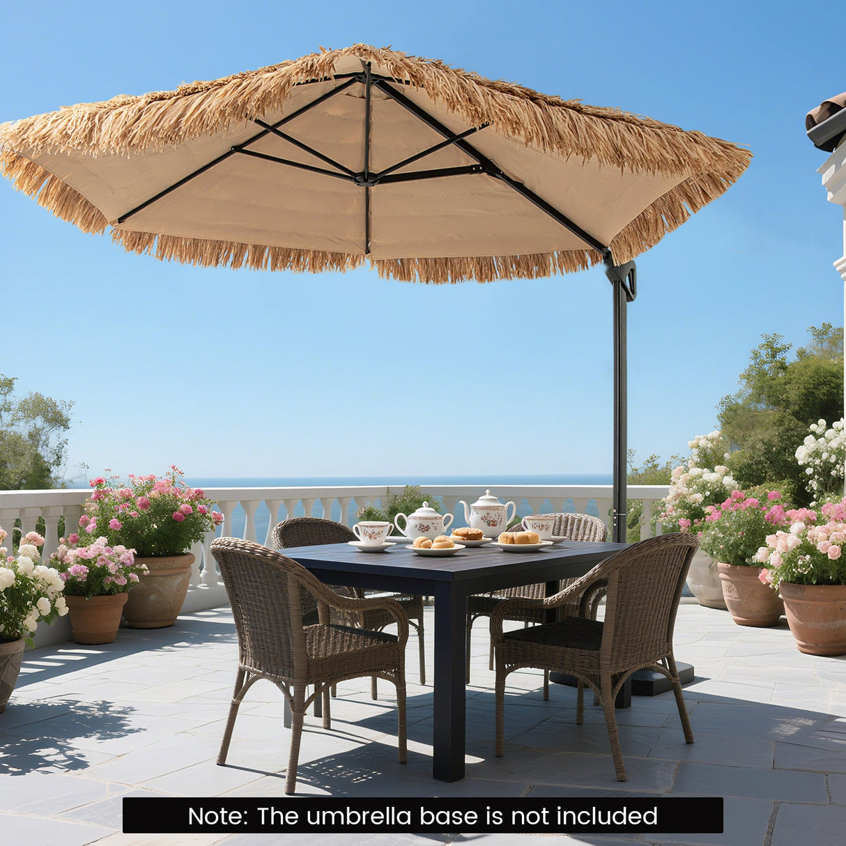 Sombrilla de patio Tiki Cantilever de 9.5 FT Estilo Hawaiano Sombrilla colgante descentrada - Natural