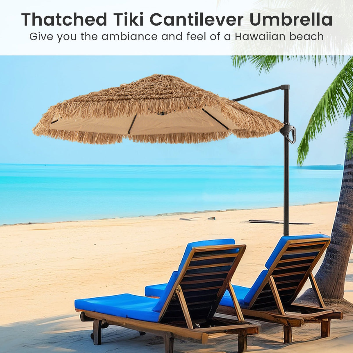 Sombrilla de patio Tiki Cantilever de 9.5 FT Estilo Hawaiano Sombrilla colgante descentrada - Natural