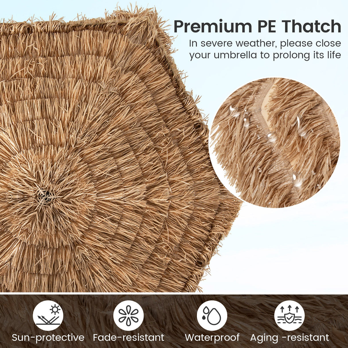 Sombrilla de patio Tiki Cantilever de 9.5 FT Estilo Hawaiano Sombrilla colgante descentrada - Natural