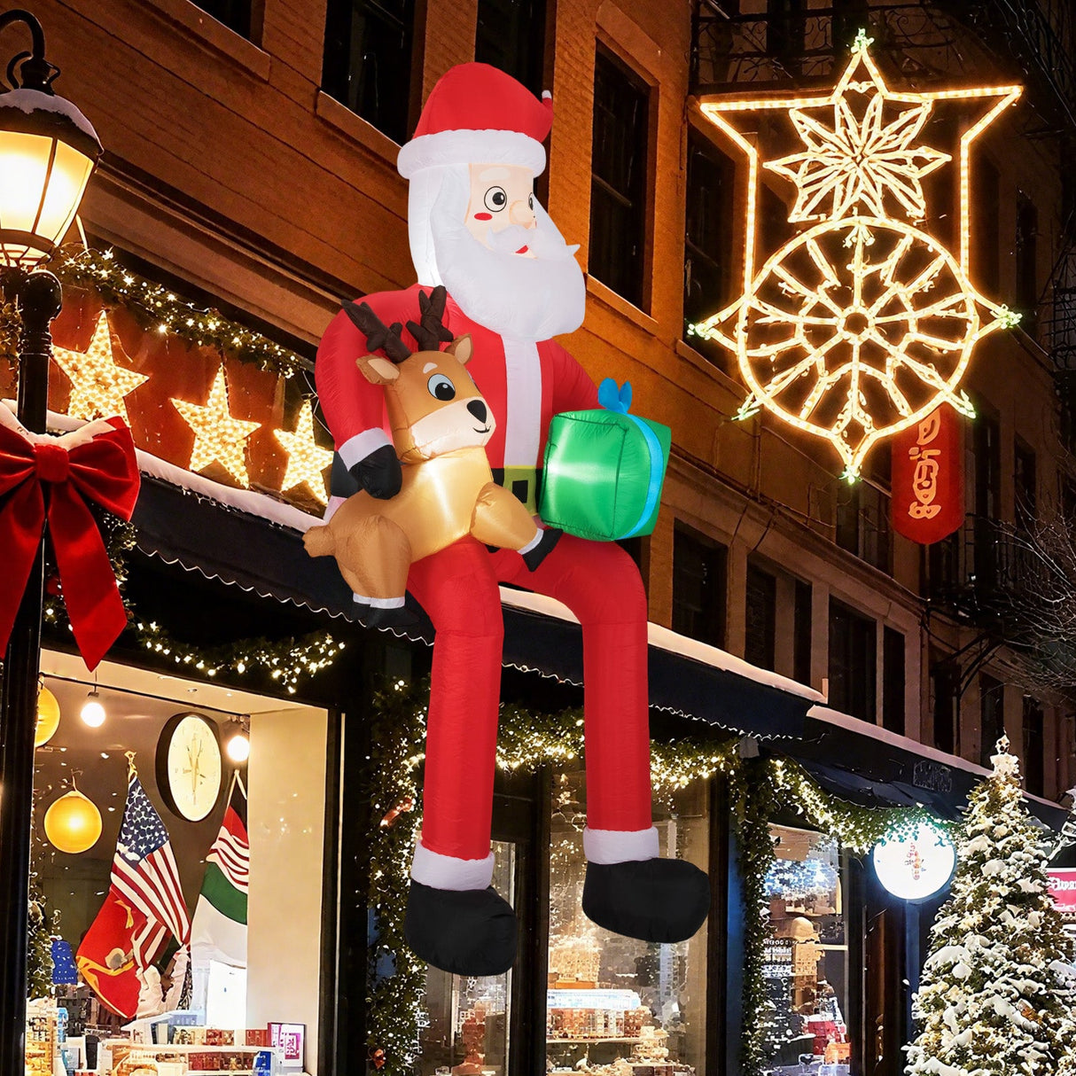 9.5 Pies Hinchable de Navidad Papá Noel Decoración Exterior con Luces LED Integradas