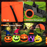 9 Feet Inflatable Pumpkin Patch Family with Built-in LED Lights and Witch Hats