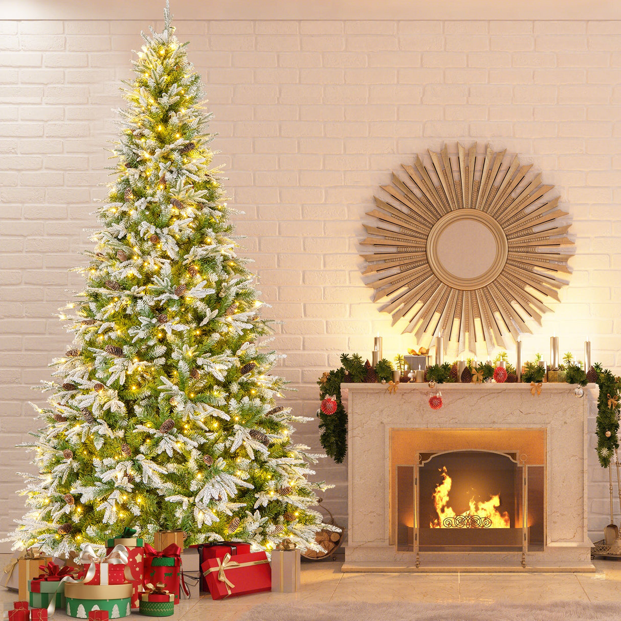 Árbol de Navidad artificial preiluminado de 6/7.5/9 pies con 765/1135/1871 puntas y 280/470/690 luces LED blanco cálido