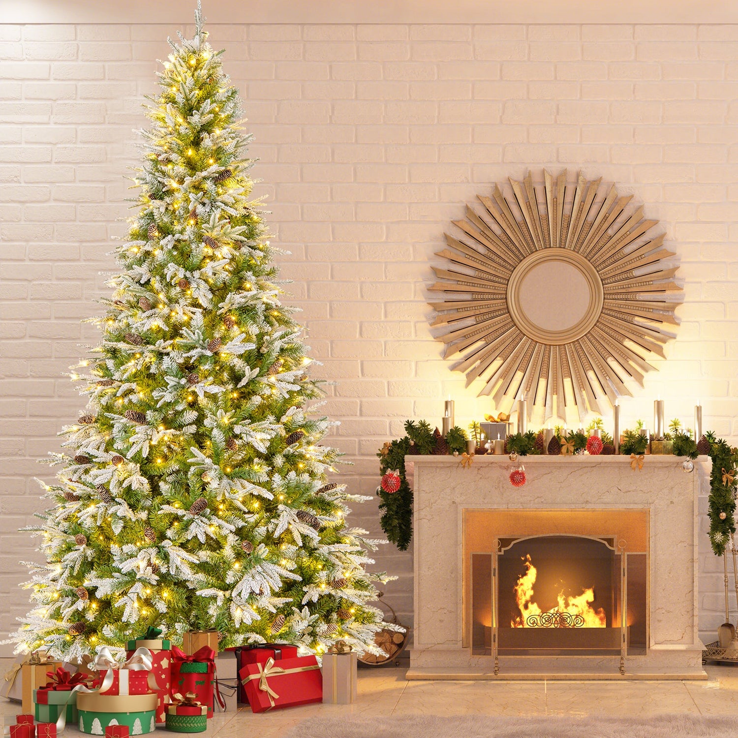 Árbol de Navidad artificial preiluminado de 6/7.5/9 pies con 765/1135/1871 puntas y 280/470/690 luces LED blanco cálido