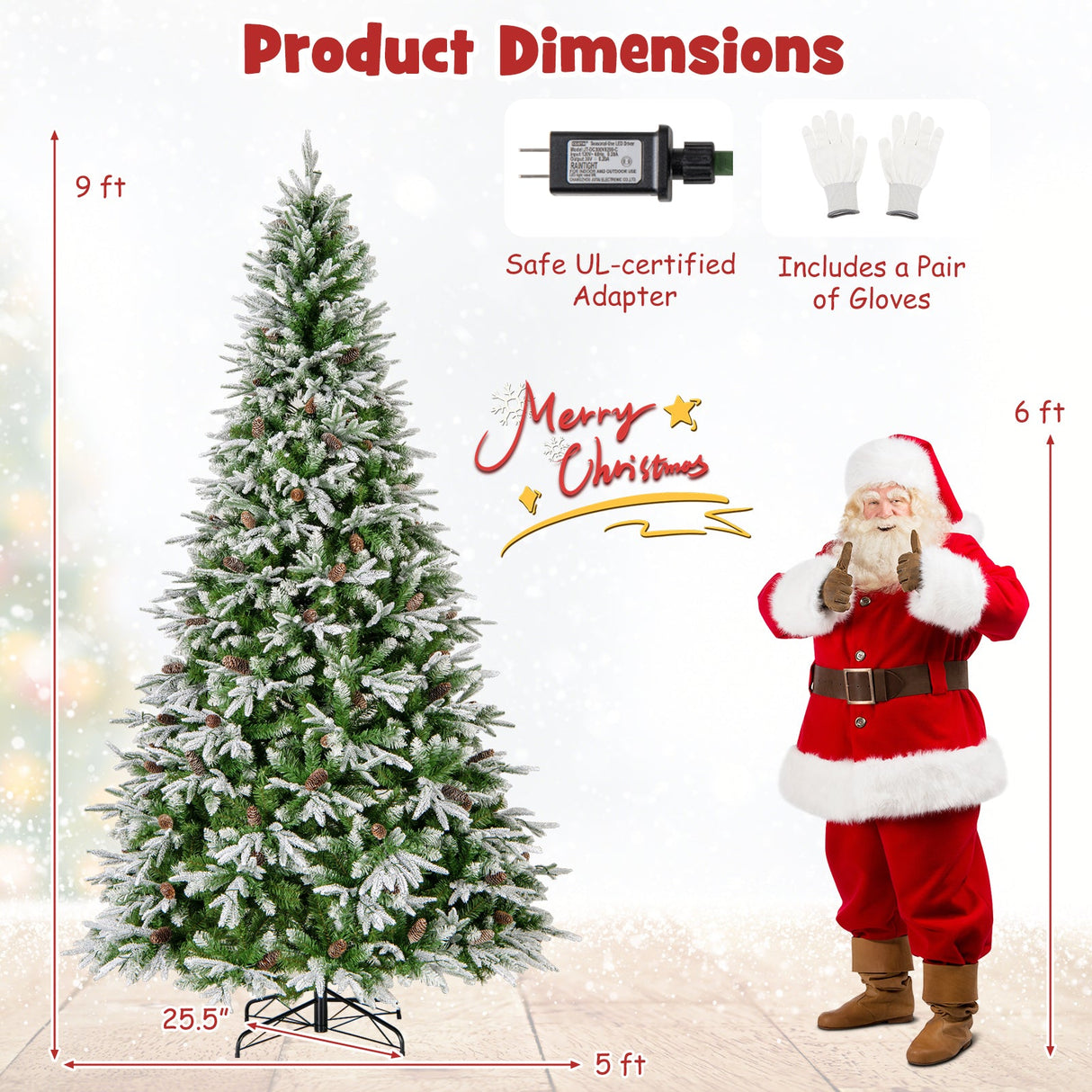 Árbol de Navidad artificial preiluminado de 6/7.5/9 pies con 765/1135/1871 puntas y 280/470/690 luces LED blanco cálido