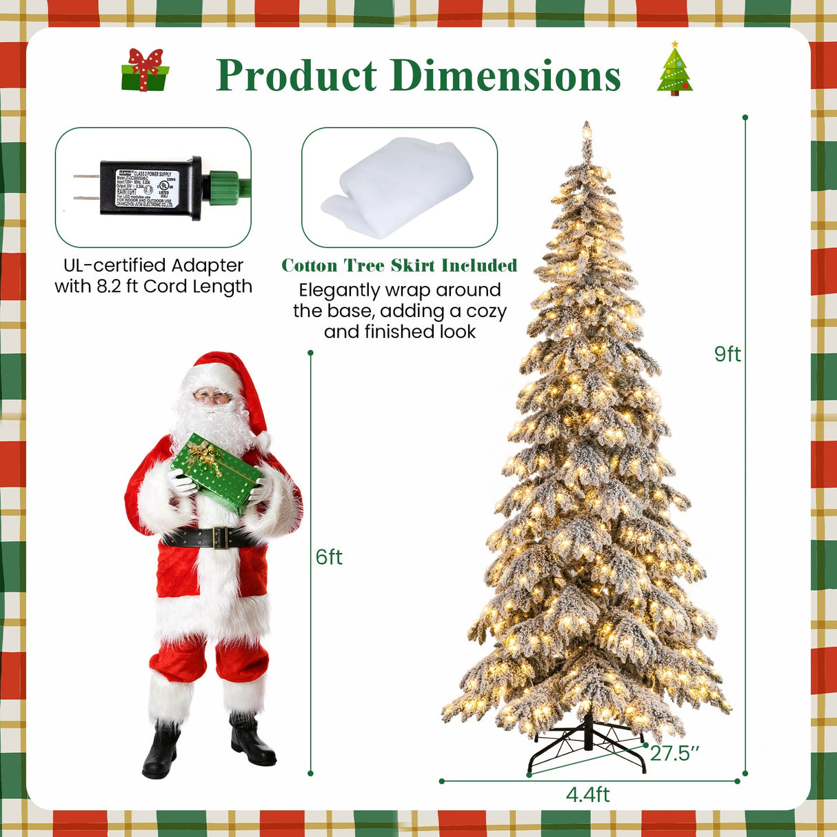 Árbol de Navidad Artificial Preiluminado de 9 pies Árbol de Navidad Articulado con Conectores Rápidos de Corriente