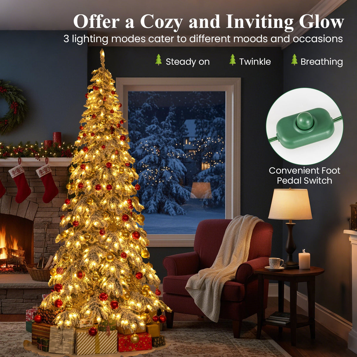 Árbol de Navidad Artificial Preiluminado de 9 pies Árbol de Navidad Articulado con Conectores Rápidos de Corriente