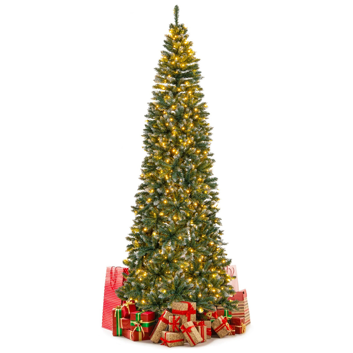 Árbol de Navidad artificial preiluminado de 2,74 m con 1298 puntas de ramas nevadas