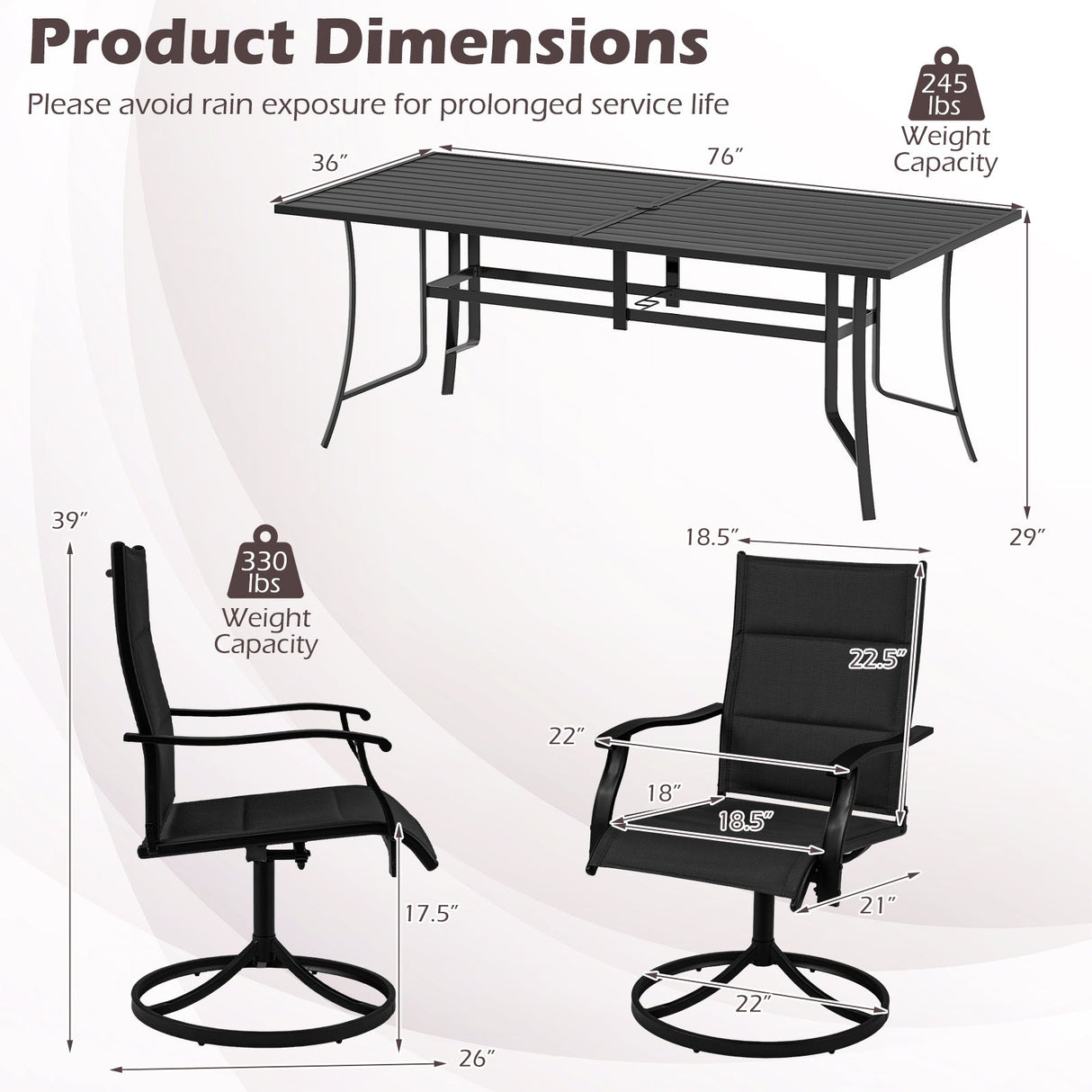 9-Piece Outdoor Dining Set for 8 with Umbrella Hole and 8 Chairs