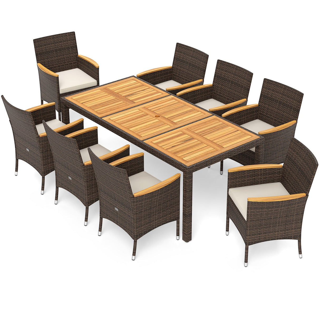 Juego de comedor para exteriores de 9 piezas con tablero de madera de acacia