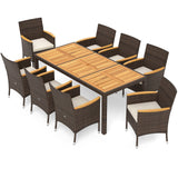 Juego de comedor para exteriores de 9 piezas con tablero de madera de acacia