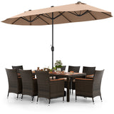 Juego de comedor para exteriores de 10 piezas con sombrilla doble de patio de 4.5 metros