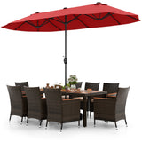 Juego de comedor para exteriores de 10 piezas con sombrilla doble de patio de 4.5 metros