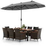 Juego de comedor para exteriores de 10 piezas con sombrilla doble de patio de 4.5 metros