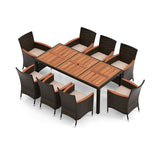Juego de comedor para exteriores de 10 piezas con sombrilla doble de patio de 4.5 metros