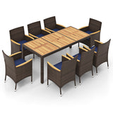 Juego de comedor para exteriores de 9 piezas con tablero de madera de acacia