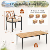 Juego de comedor de patio de 9 piezas con orificio para sombrilla de 1.9 pulgadas y cojines de asiento