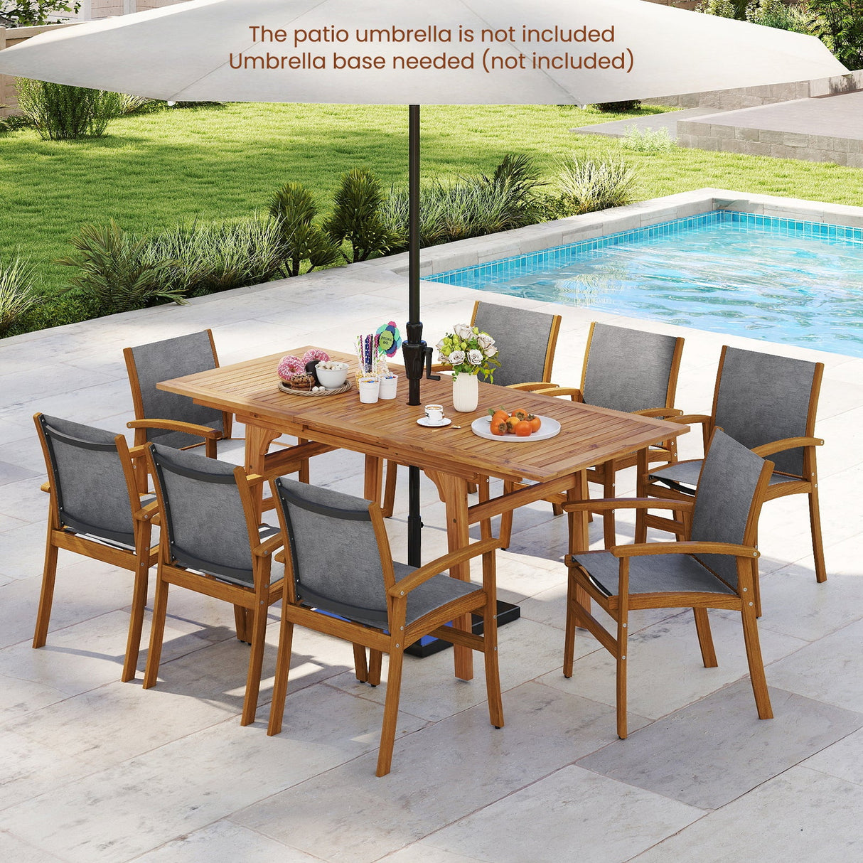 9 Pieces Acacia Wood Patio Dining Set for 6