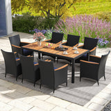 Juego de comedor para exteriores de 9 piezas con mesa de madera de acacia