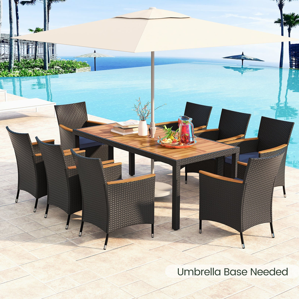 Juego de comedor para exteriores de 9 piezas con mesa de madera de acacia