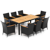Juego de comedor para exteriores de 9 piezas con mesa de madera de acacia