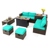 Juego de muebles de patio exterior de 9 piezas con mesa de brasero de propano de 42 pulgadas