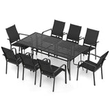 9 Pieces Patio Dining Set for 8 Outdoor Rectangular Table and Stackable Chairs