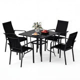 5 Pieces Patio Dining Set for 4 Outdoor Square Table and Stackable Chairs