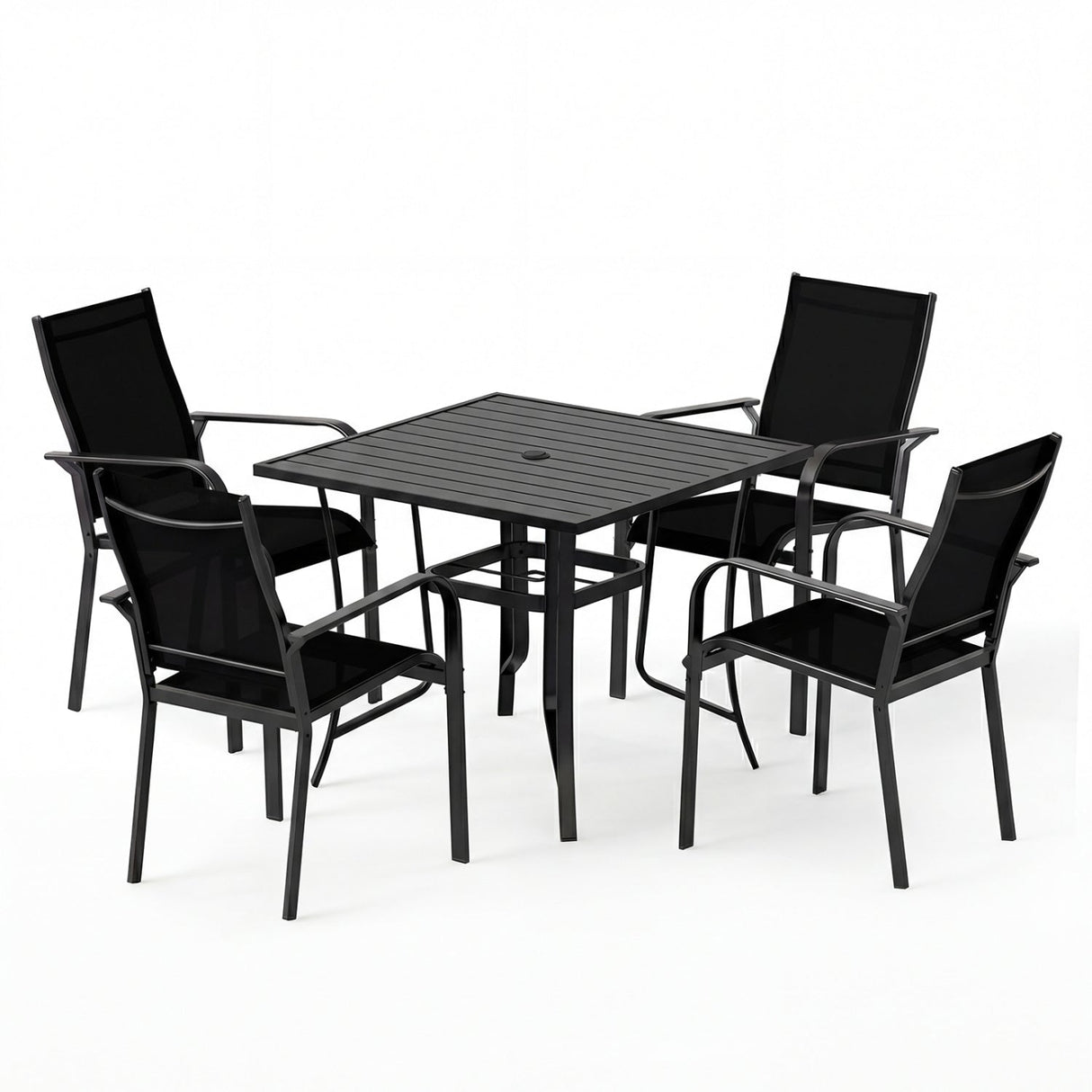 5 Pieces Patio Dining Set for 4 Outdoor Square Table and Stackable Chairs