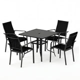 5 Pieces Patio Dining Set for 4 Outdoor Square Table and Stackable Chairs